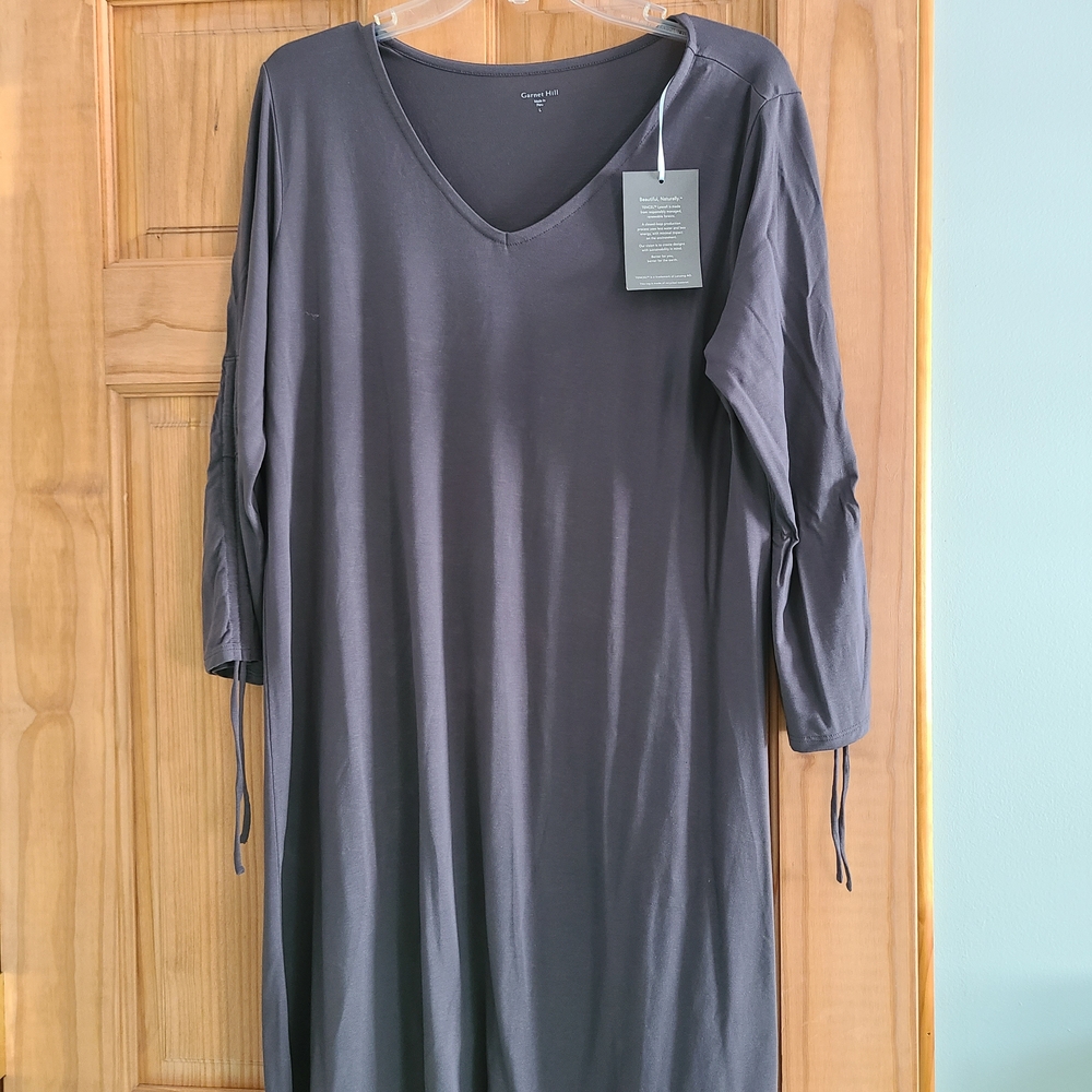 Garnet Hill Dark Ashwood V-Neck Tie Sleeve Dress